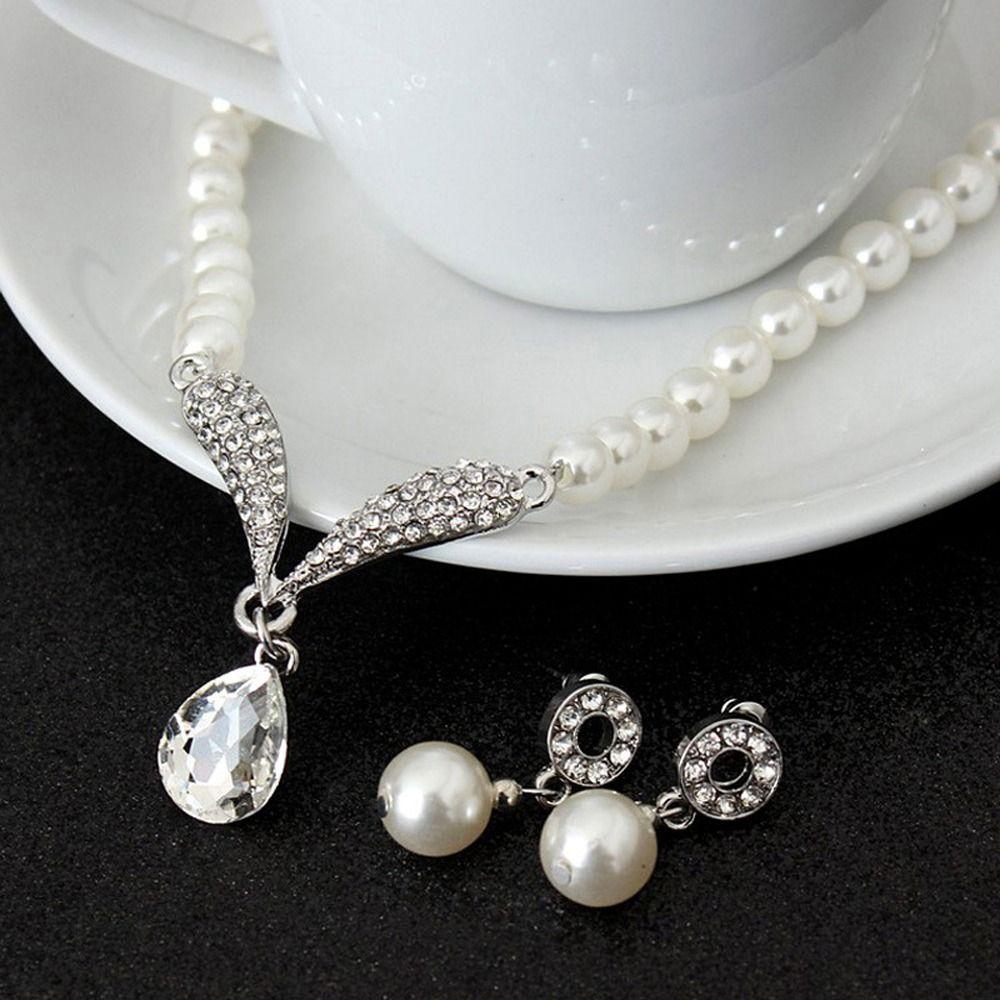 Korean Style Water Drop Earrings Dangle Earrings Women Necklace Bridal Wedding Jewelry Set