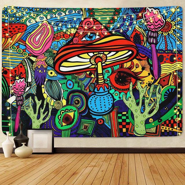 Hippie Mushroom Tapestry Psychedelic Eyes Tapestries Trippy Sea Peacock Bohemian Wall Hanging Decor Abstract Ocean Beach Towel