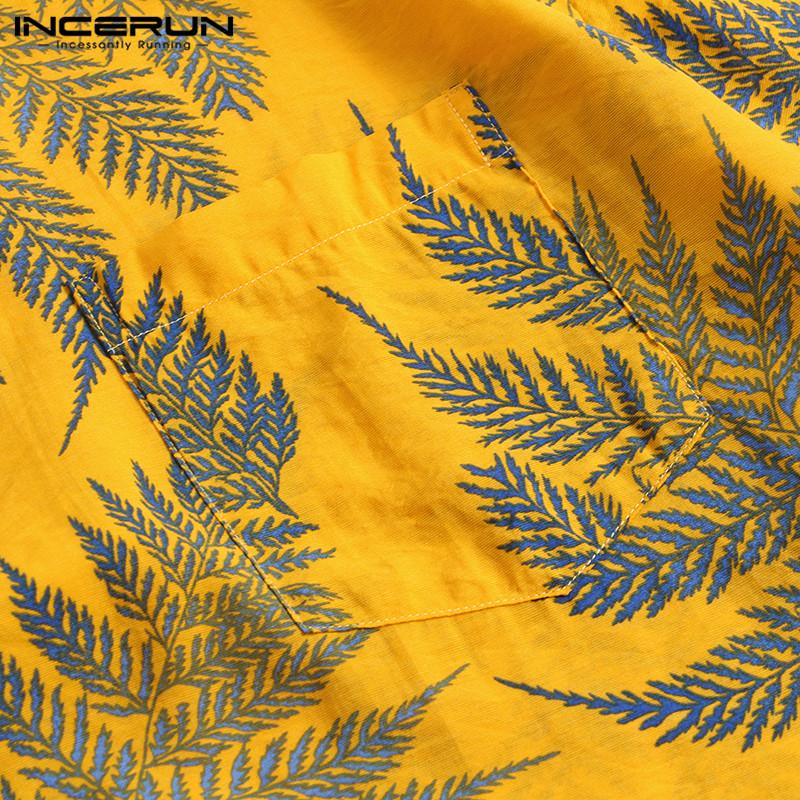 Гавайская пляжная рубашка INCERUN с коротким рукавом и тропическим принтом, для мужчин