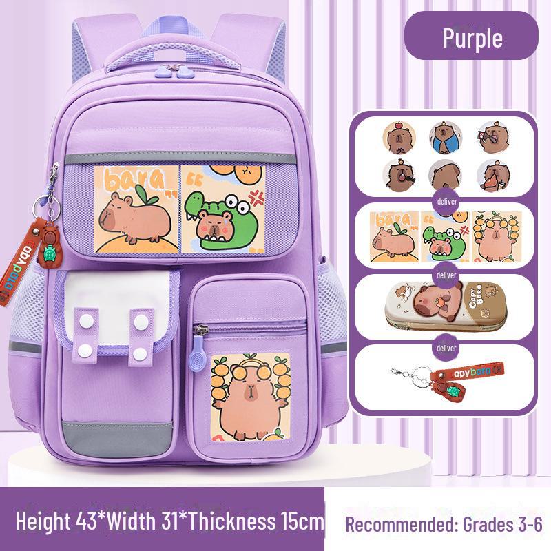 Рюкзак большой вместимости с капибарой для 1-6 классов - Милый и грязеотталкивающий дизайн для мальчиков и девочек