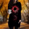 New In Autumn Sun Moon Print Plus Size Dress Women O'neck Long Sleeves Casual Pocket Dresses