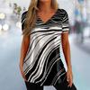 New Women's T-Shirt Curve Print V-Neck Fashion Streetwear Female Clothing Casual Summer Short Sleeve Pullover T Shirt for Women