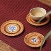 Handmade Rattan Coasters Heat Insulation Pads Kitchen Table Mats with Ceramic Inlay Decorative Placemats for Dining Room Bar