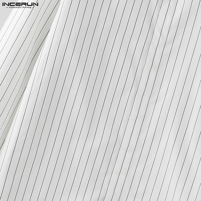 INCERUN Мужские повседневные рубашки оверсайз с длинным рукавом и лацканами в полоску