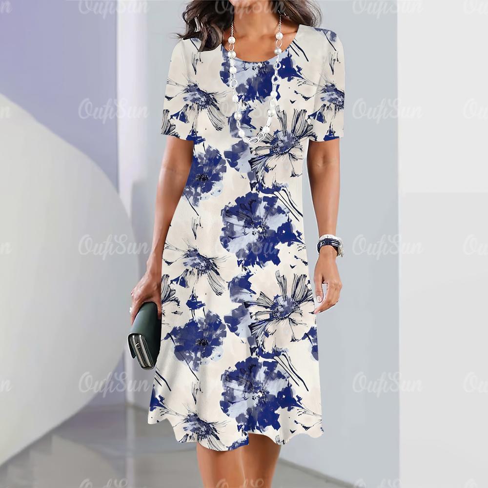 Женские платья 2023 Летние женские платья Crushed Elements Travel Party Винтажные платья Y2k Элегантные повседневные свободные короткие рукава