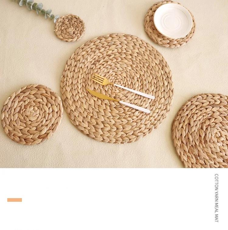 HeMu Natual Straw Weave Rattan Round Placemats Cups Mat Thickened Insulation Mat Dining Table Home Decor Sand Pot Mat
