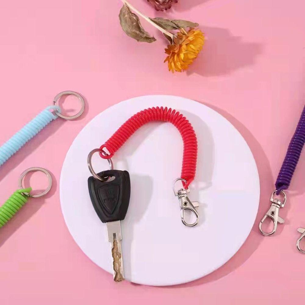 Spring Hook With Metal Clasp Key Ring Anti-lost Lobster Clasp Keyring Stretch Spring Coil Key Hooks