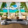 Balcony Beach Sea View Wallpaper, Coconut Tree Wallpaper Home Decor For Living Room, Dining Room, Bedroom, Sofa TV Background Wall Mural