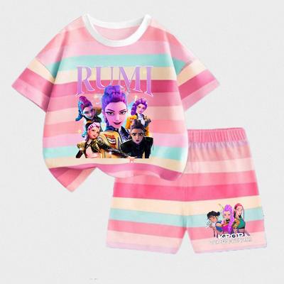 K-pop Охотники на демонов Детский комплект с коротким рукавом и шортами Модная летняя детская одежда для мальчиков и девочек Хлопковая футболка и штаны Спортивные костюмы