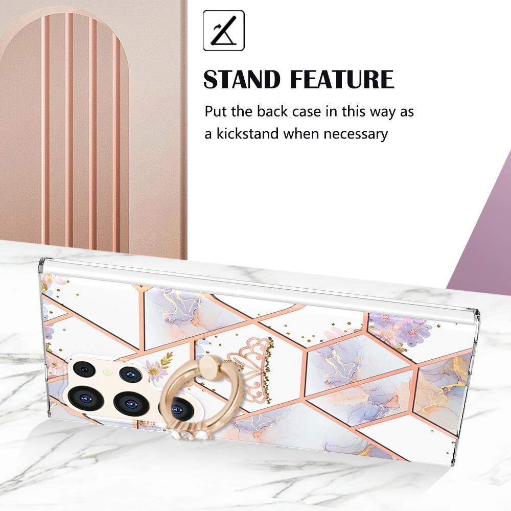 Ультратонкий чехол для телефона IMD с кольцом-держателем и золотистой окантовкой и мраморным цветком для Samsung Galaxy S20, S21, S22, S23, S24, A11, A13, A14, A23, A34, A54, A53, A73, A33...