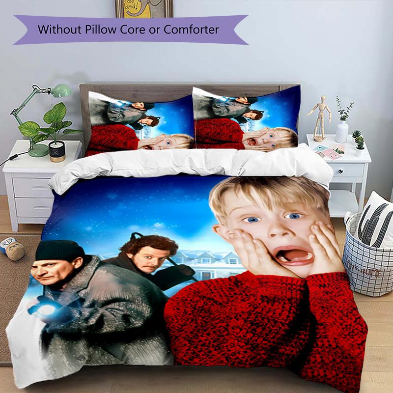 3pcs Home Alone pattern bedding set duvet cover set includes duvet cover &pillowcases,perfect all season bedroom decoration&gift