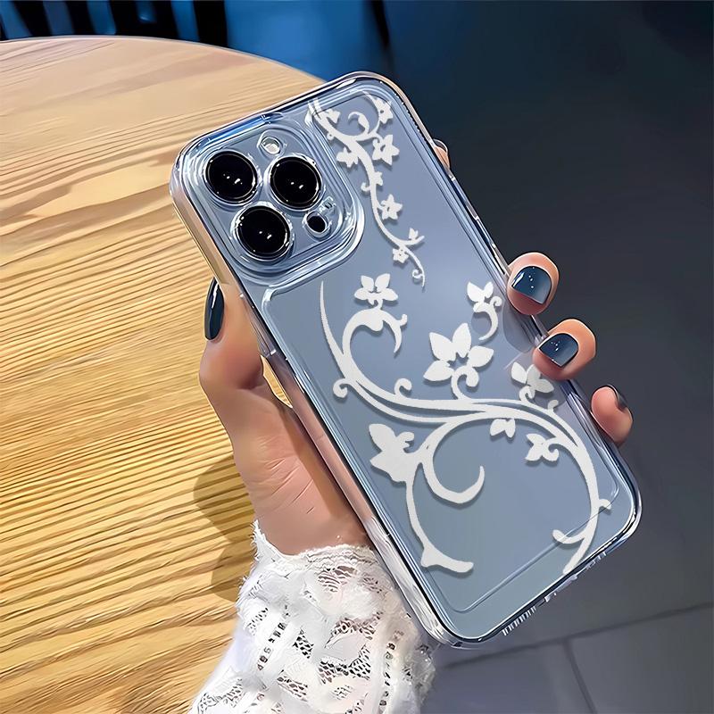 Прозрачный Белый Цветочный Вьющийся Чехол Для Телефона Для Iphone 17e 17 15 14 11 13 Air 16 12 16e Pro Max Защитный Эстетичный Чехол Модная Ракушка