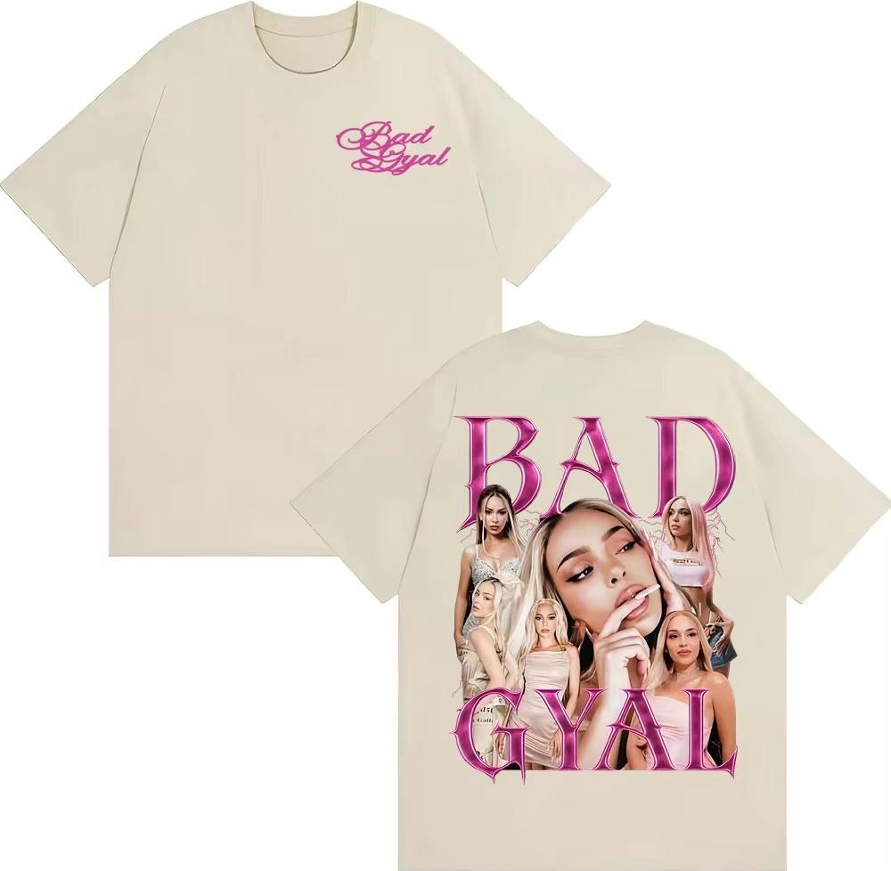 Певица Bad Gyal Винтажная футболка с графическим принтом 90-х Мужская Женская Харадзюку Эстетичный тренд Футболки Повседневная Свободная Хлопковая футболка с коротким рукавом