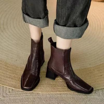 2024 Модные женские туфли Ботильоны женские элегантные современные ботинки женские с квадратным носком туфли на высоком каблуке женские Zapatos