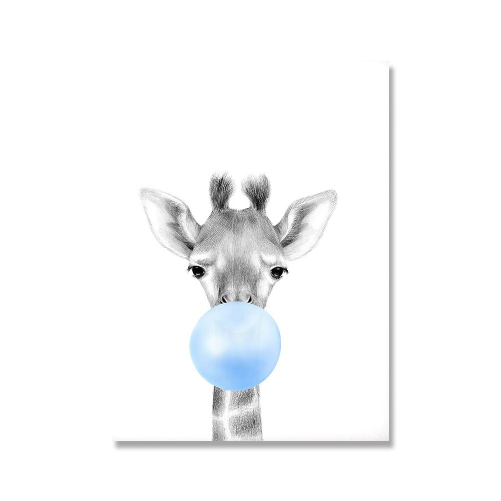 Blue Bubble Elephant Giraffe Poster Print Animal Nursery Wall Art Canvas Painting Child Picture Kids Baby Room Decoration Nordic