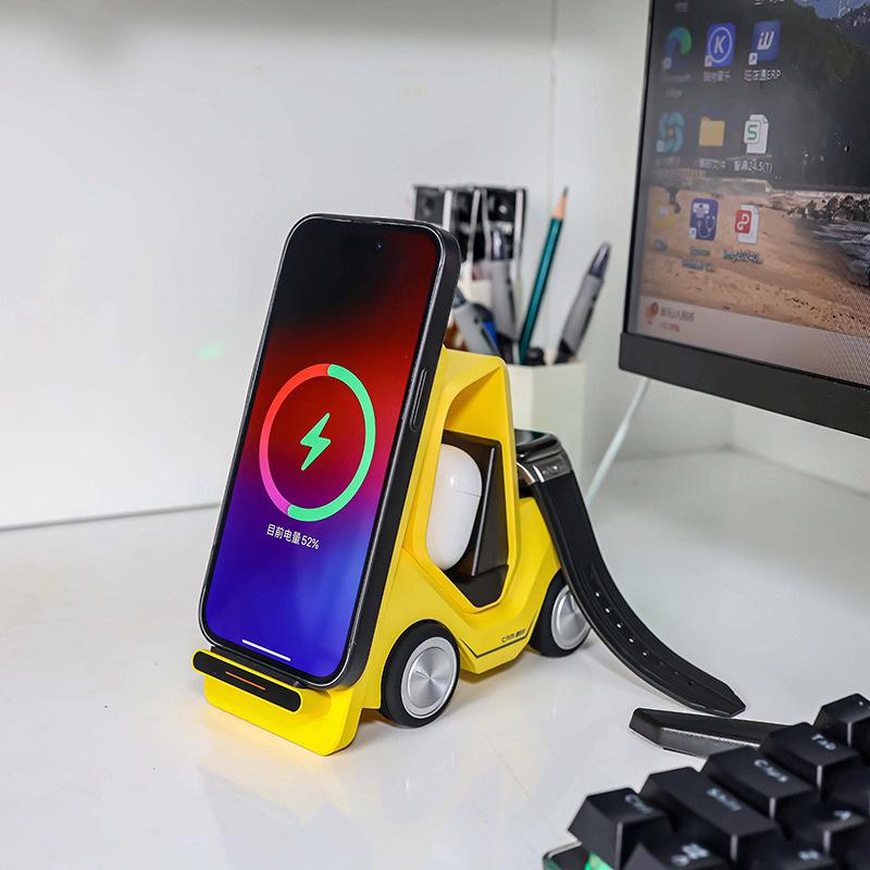 Беспроводное настольное зарядное устройство 15 Вт для Apple и Huawei - Маленький дизайн вилочного погрузчика