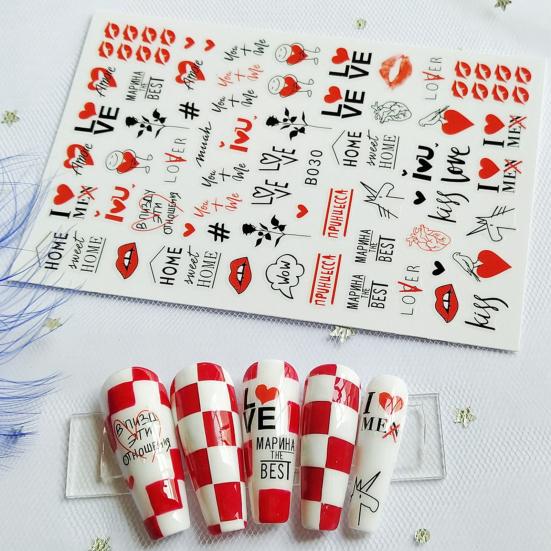 12Pcs/Set Nail Sticker Non-Fading Self-Adhesive Excellent Saturation Valentine DIY Design Decals Manicure Sticker for Manicure
