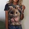 Summer New Women's Top Short Sleeved T-shirt 3D Cute Rabbit Print Casual Harajuku Versatile Clothes European Sizes