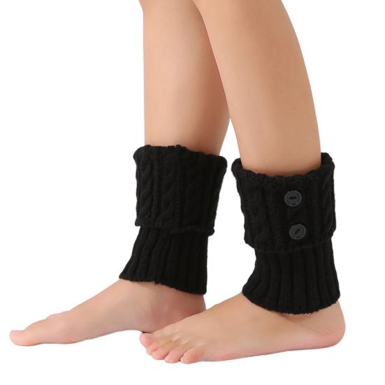 1 Pair Winter Ankle Covers Knitted Anti-slip Solid Color Button Decor Elastic Twisted Texture JK Cosplay Performance Daily Wear Sports Leg Warmers
