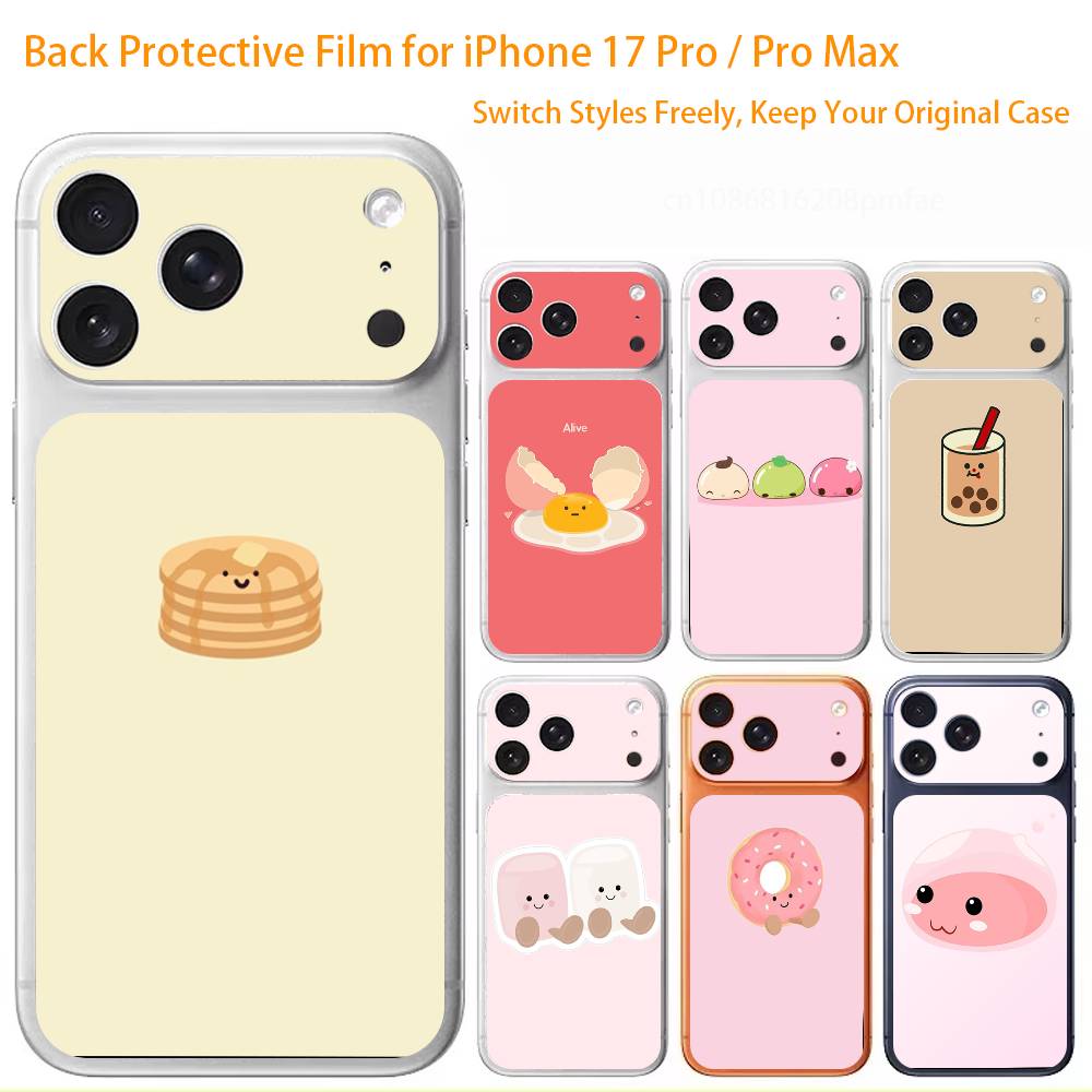 Серия милых персонажей еды Премиальная наклейка-обертка для iPhone 17 Pro/Max, Защитная декаль для задней панели и рамки камеры (Не чехол)