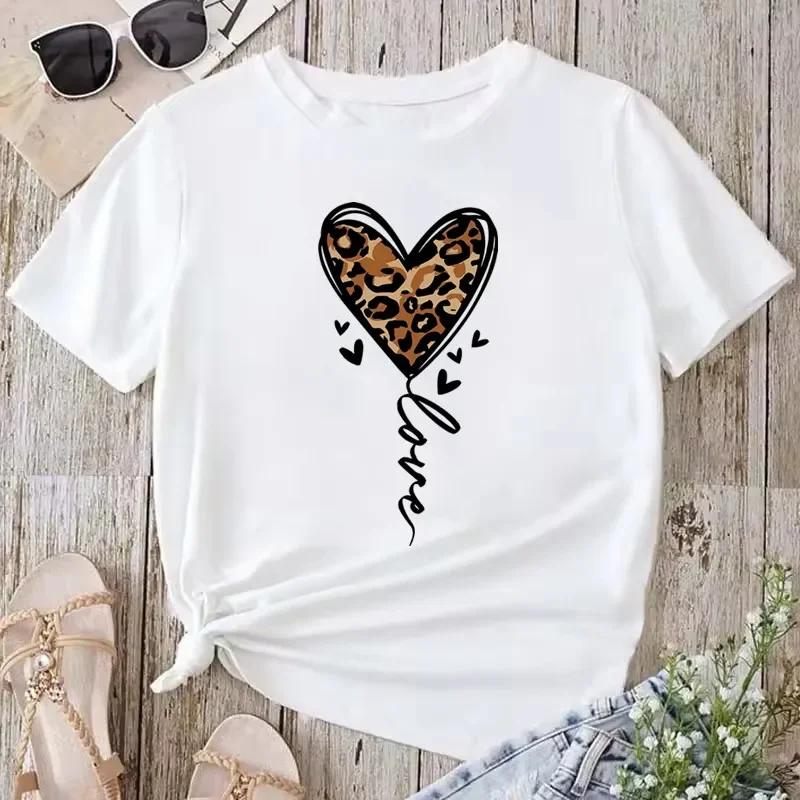 Fashion T-shirt Y2k Leopard Print Bow Tops Summer Short Sleeve Graphic T Shirts Clothing Unisex