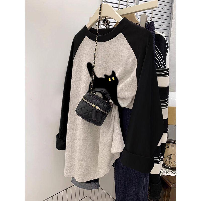 Pure Cotton Long-sleeved T-shirt Women's Autumn Large Size Bottoming Shirt Ins Trendy Loose Lazy Style Thin Top