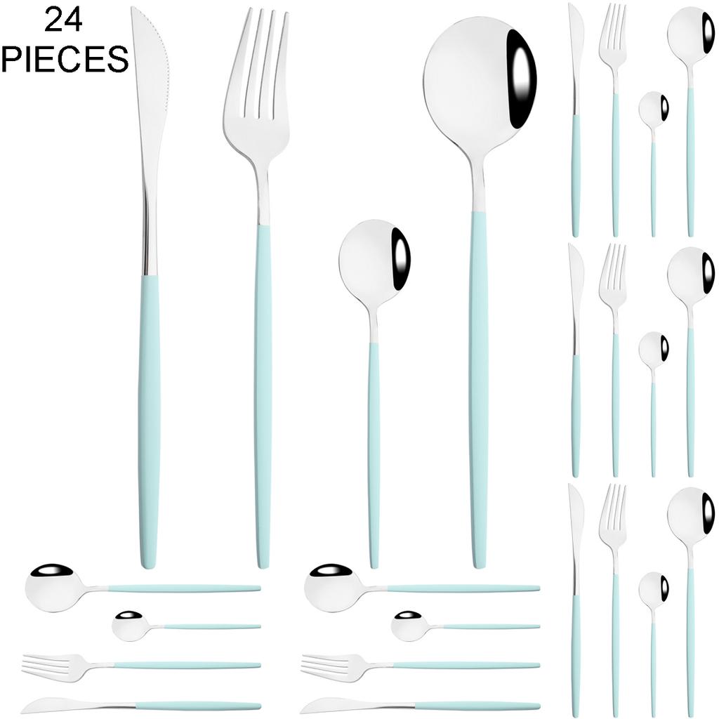 Gold 24Pcs Dinnerware Cutlery Set Knife Fork Coffee Spoon Tableware Set Mirror Stainless Steel Flatware Western Kitchen Silverware
