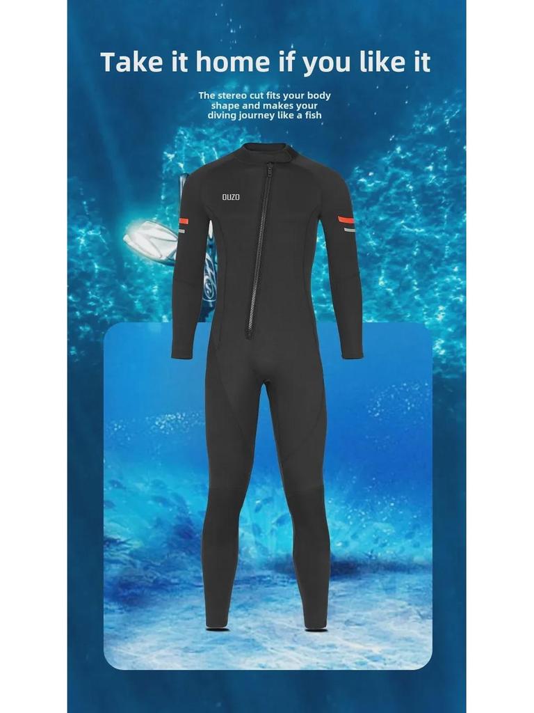 OUZO Men's 3mm Thick Warm Diving Suit - One-Piece Cold-Proof for Diving, Snorkeling, Surfing, and Winter Swimming