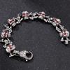 Punk Skull Face Heads Link Chain Bracelet for Men With Red CZ Eyes Gothic Hiphop Cool Skeleton Jewelry Accessories 20/23CM Long