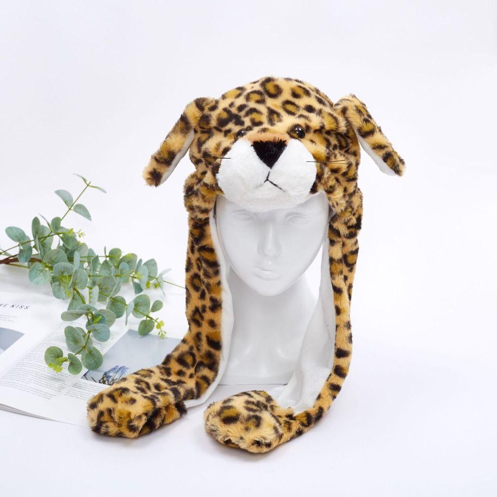 Шапка в форме животного для прыжков, панда, тигр, обезьяна, плюшевая шапка, игрушки, забавная шапка с подвижными ушками, забавные игрушки