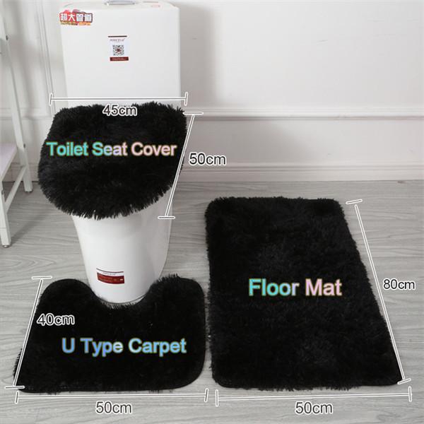 3 Pcs/set of Solid Color Bathroom Mat Set Fluffy Bristles Bath Blanket Modern Toilet Cover Blanket Set Rectangle