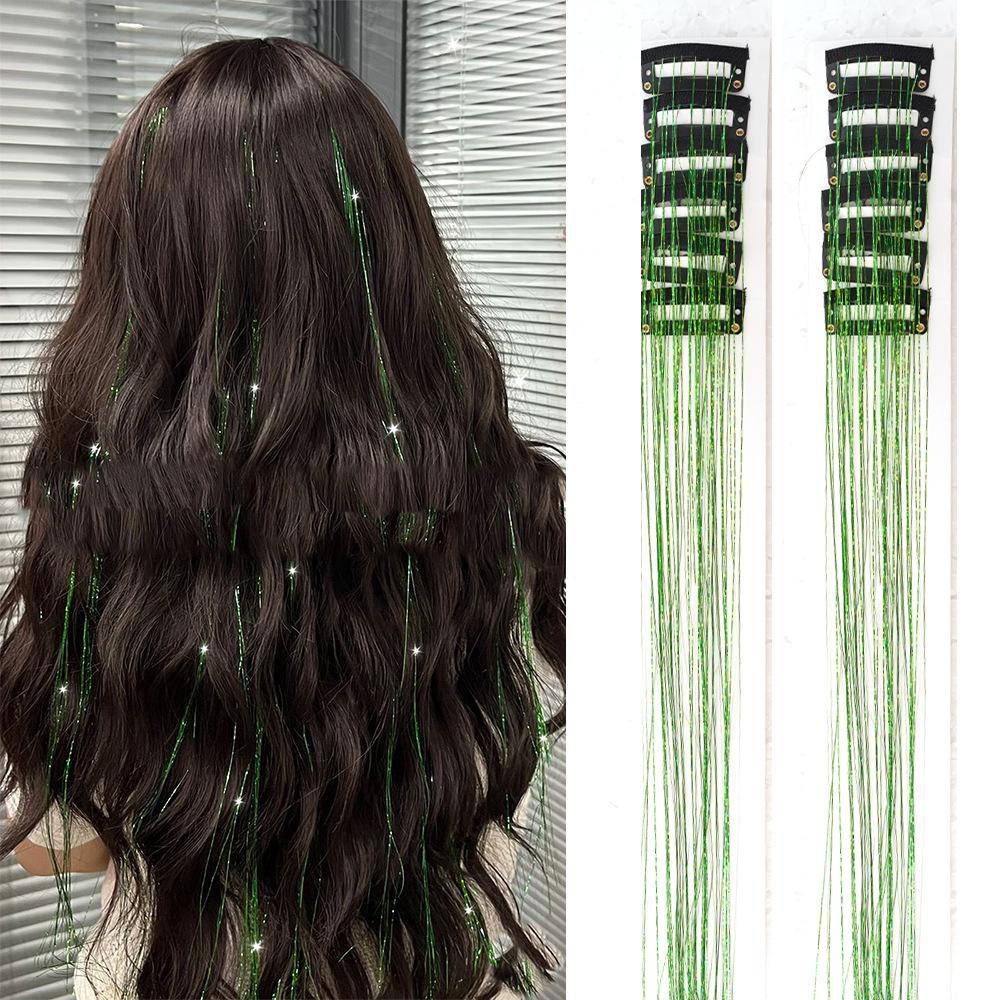 12 штук Лазерные Золотые Наращивания Волос 50 см, Металлические Радужные Накладные Пряди на Заколках, Блестящие Синтетические Пряди для Вечеринки Фестиваля