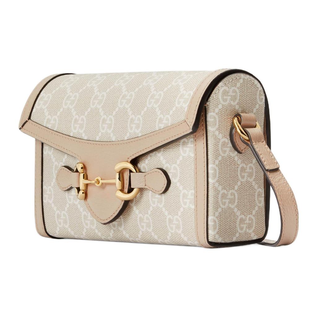 Gucci Horsebit 1955 Monogram Canvas And Leather Mini Shoulder Bag Women Shoulder Bag Beige White 699296-UULBG-9683