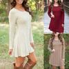 Women O-Neck Long Sleeve Tops Knitted Sweater Dress