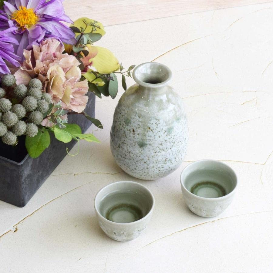 Kintouen Mino Ware Sake Set Tokkuri GuinomI O-choko Sakazuki Hisui Nagashi 280ml Atsukan Takada Decorative Box Included Gift