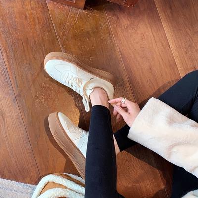 Круглый носок, толстая подошва, увеличивающие рост, повседневные туфли, женские, контрастного цвета и с эффектом омоложения, универсальные, на шнуровке, немецкие тренировочные туфли, белые туфли