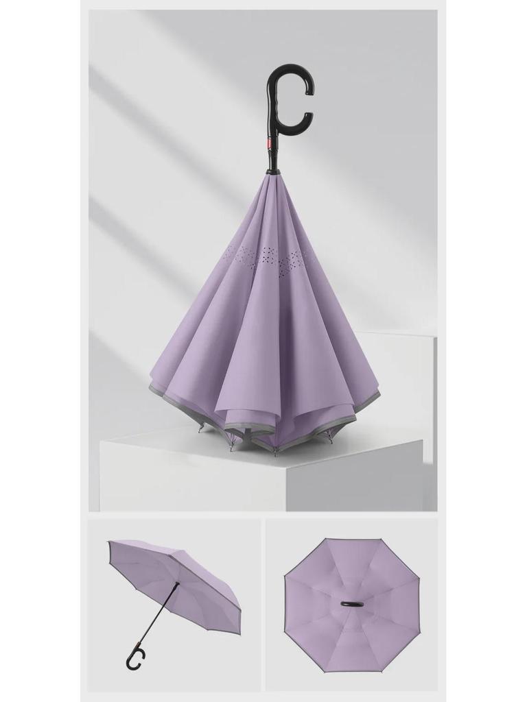 Двухслойный автомобильный зонт с автореверсом и светоотражающей полосой — ветроустойчивый, большой, для солнечных и дождливых дней.