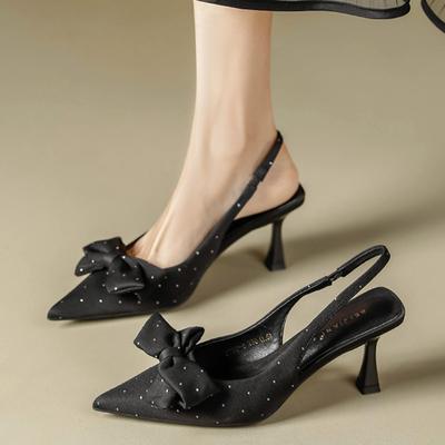 2024 Новые женские босоножки, сексуальные, с острым носком, элегантные, с бантом, на высоком каблуке, праздничные туфли, летние, повседневные, универсальные, сандалии с открытой пяткой на высоком каблуке