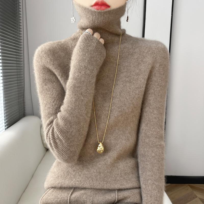 INDFS Women's Fashion Casual Fall Winter Solid Color Print Long Sleeve High Neck Sweaters