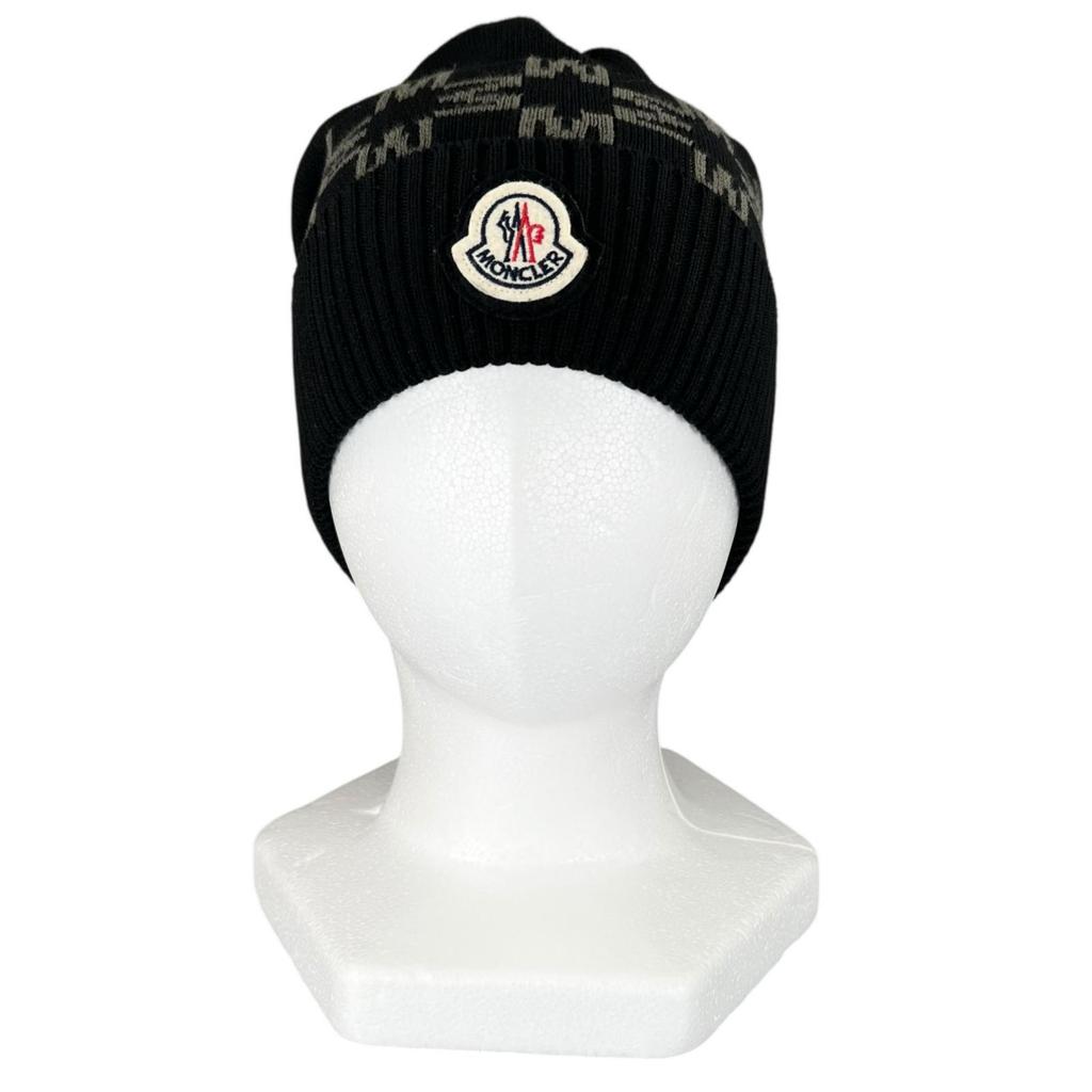 Excellent MONCLER Knit cap BERRETTO Logo patch black cotton Women Used