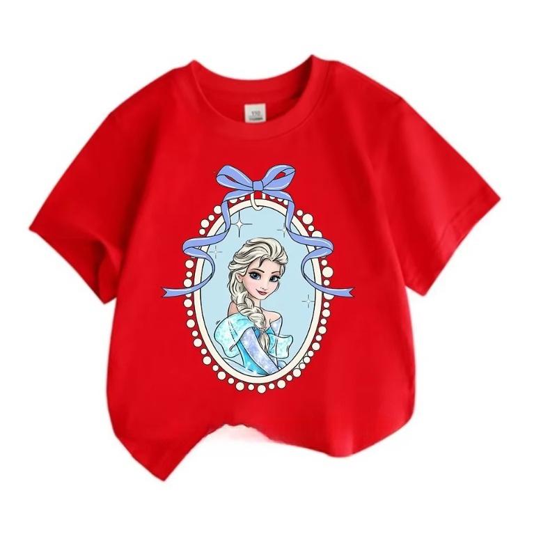 2025 Summer Princess Elsa Tshirt Cotton Unisex and Women Cotton Clothing Fashion Girls Boys Short Sleeve Casual Tshirt