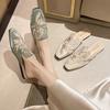 New Chinese-style Embroidered Bag Head Half Slippers Women's Outer Wear 2025 Summer New Retro Versatile Flat-bottomed Muller Half-tray Shoes