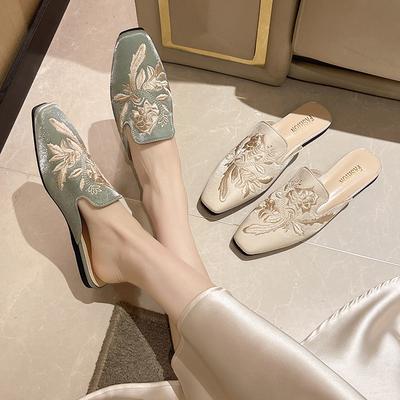 Новые вышитые сумки в китайском стиле, женские уличные шлепанцы с открытой пяткой, лето 2025, новые ретро универсальные мюли на плоской подошве