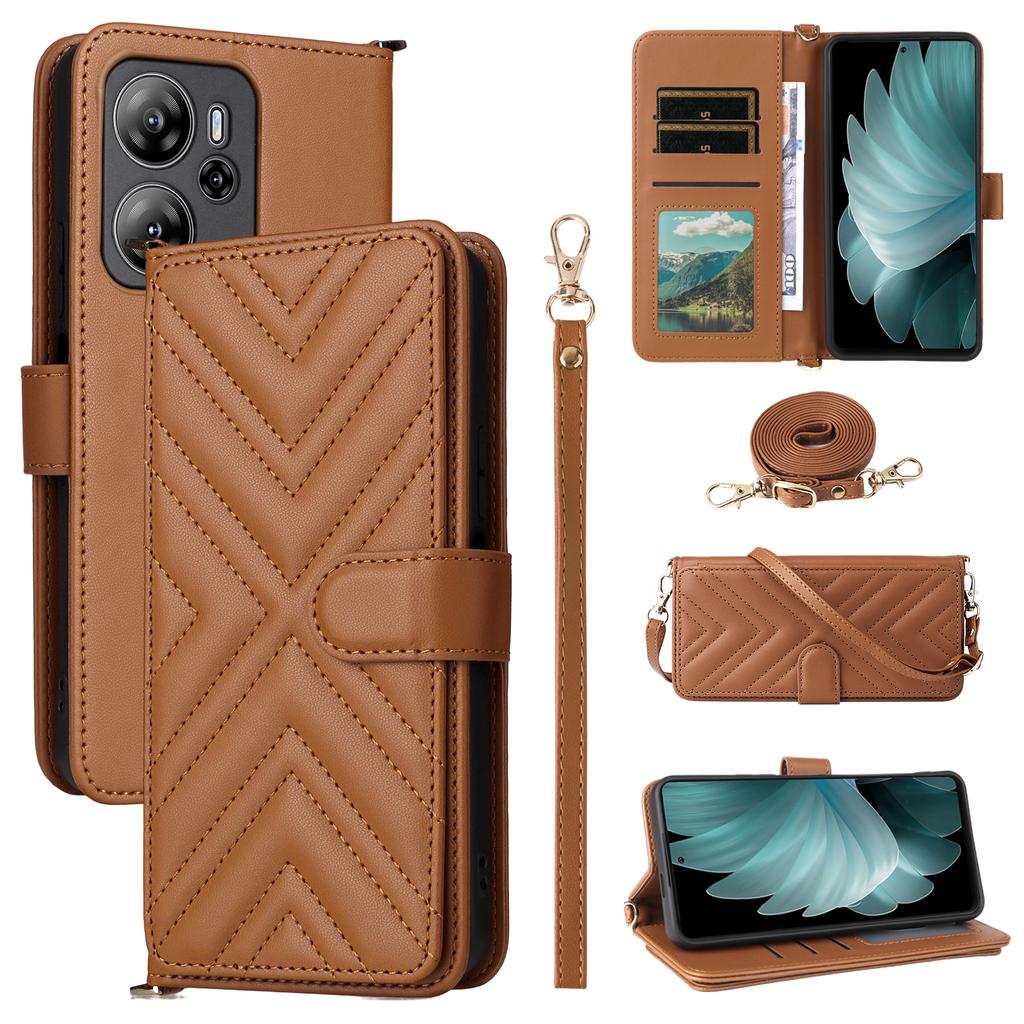For Blackview Oscal Tiger 13 Wallet Case with Shoulder/Wrist Strap Leather Phone Cover Stand