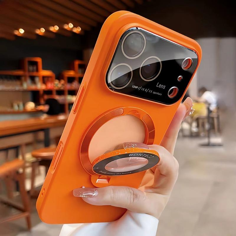 Роскошный однотонный складной чехол-подставка из ПК с магнитом для iPhone 17 16 15 14 13 12 11 Pro Max, полное защитное стекло для объектива