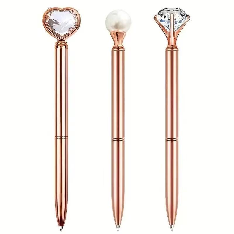 Набор шариковых ручек Rose Gold - Стильные металлические ручки с хрустальными акцентами - Идеально для студентов, офиса, подарков и свадеб