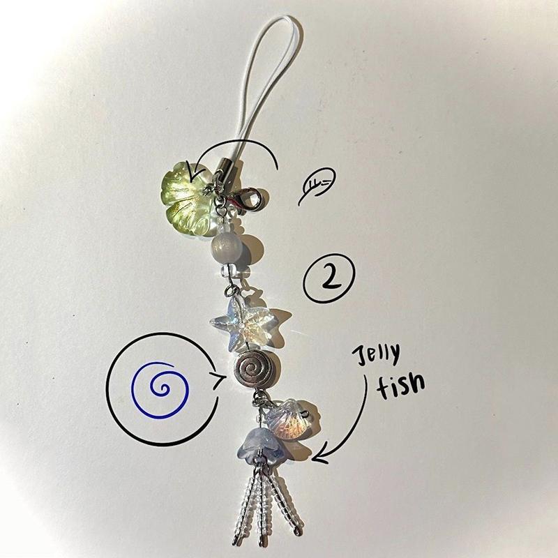 Cute Phone Charm Strap Summer Ocean Style Seashell Jelly Fish Pendant Key Strap Lanyard Girl Woman Bag Keychain Keycord