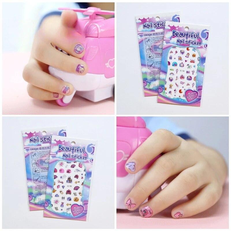 Новые детские наклейки для ногтей принцессы с героями мультфильмов, блестящие разноцветные цветы, наклейка «сделай сам», детская игрушка, каваи, украшения для девочек