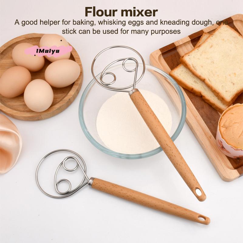 M-Cake Tools Датский венчик для теста Нержавеющая сталь Голландский ручной миксер для теста для хлеба Деревянная ручка Кухонные инструменты для выпечки Артизанский блендер