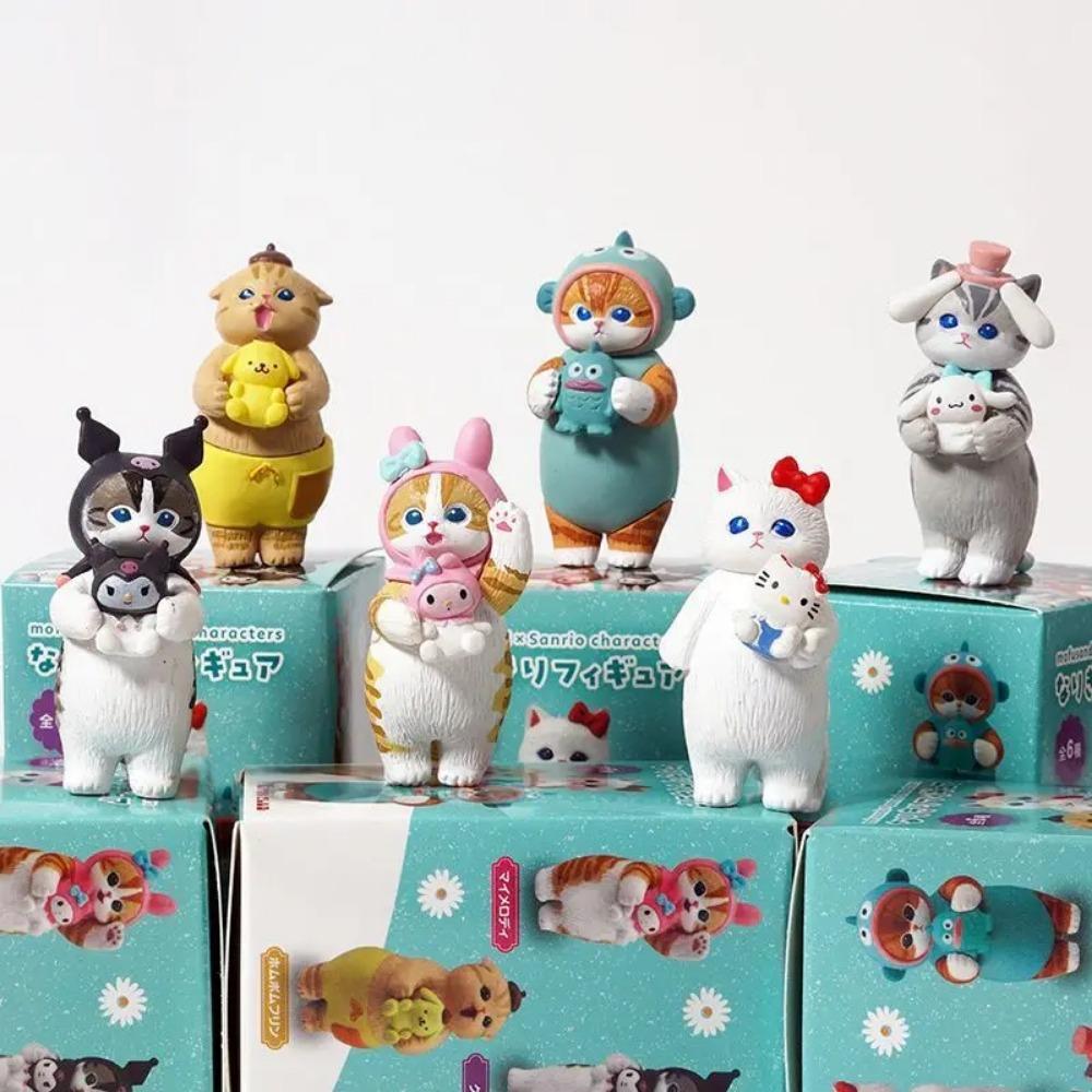 Mofusand X Sanrio Кошка-акула Косплей Sanrio Blind Box Kuromi Cinnamoroll Фигурки персонажей Игрушка Украшения Куклы Поклонники Детский подарок